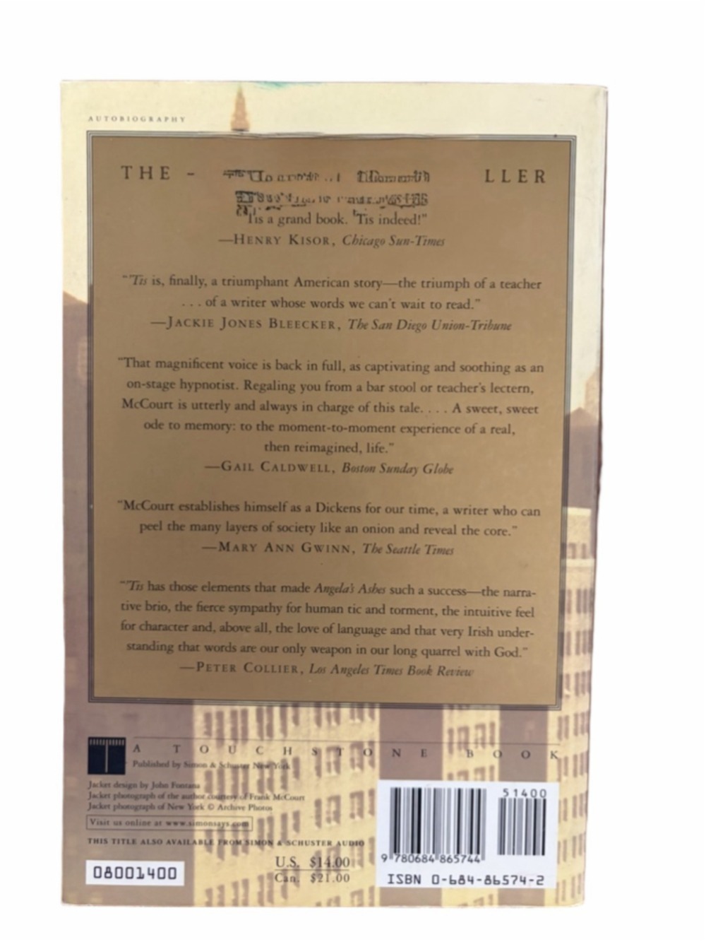 Tis book By Frank McCourt, #1 New York Times Bestseller - Picture 2 of 2